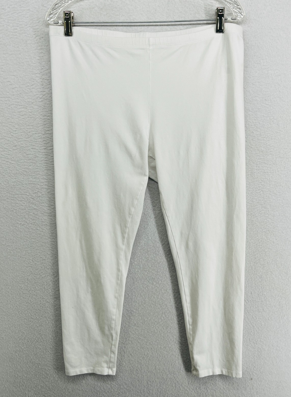 EILEEN FISHER Leggings L Stretch Organic Cotton Jersey Cropped Pull On White